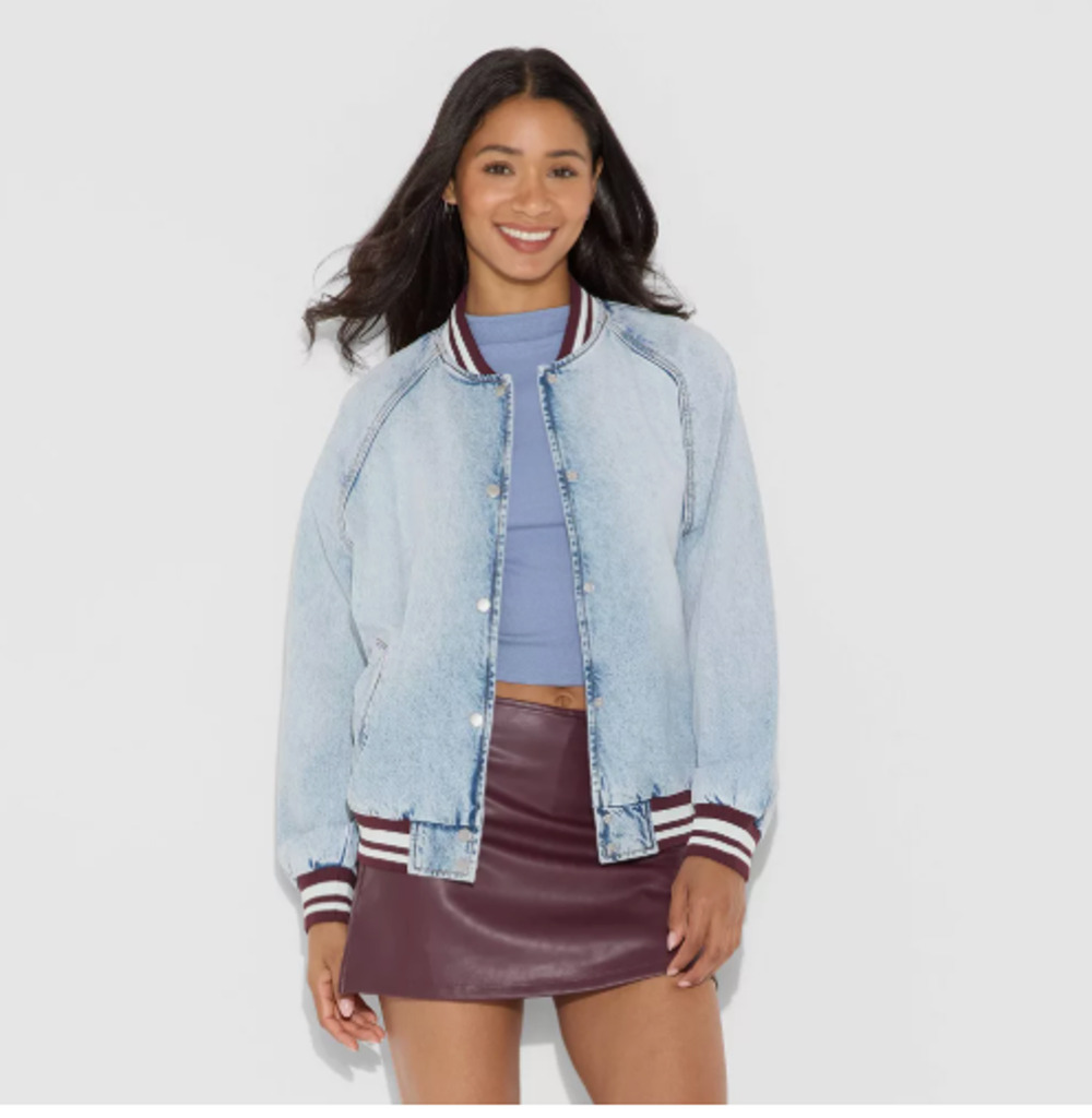 Denim Varsity Retro Jacket Sz X-Small Light Wash Blue NWT- Wild Fable